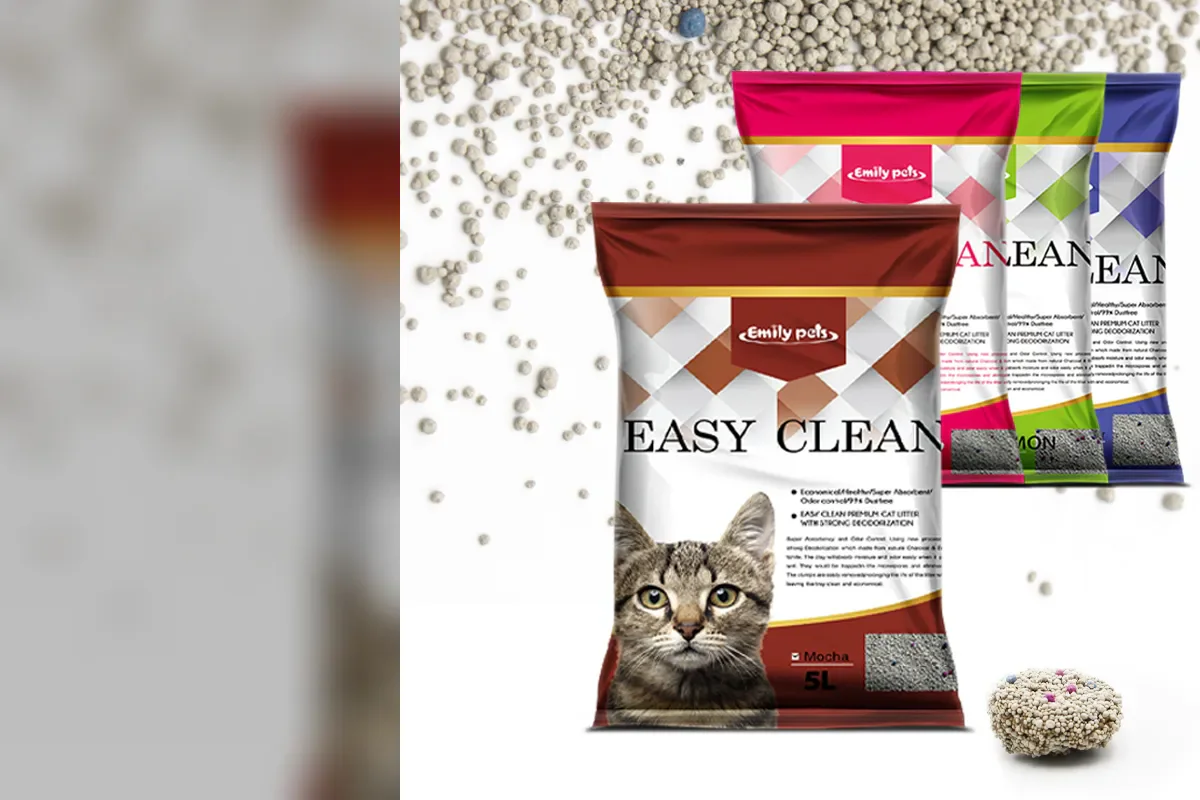 Official Emily pets bentonite cat litter packages with a compact clump