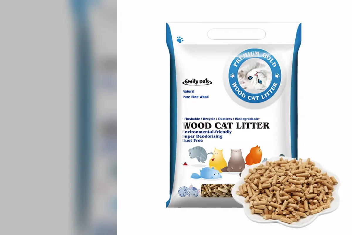 Official Emily pets wood cat litter package with pine pellets