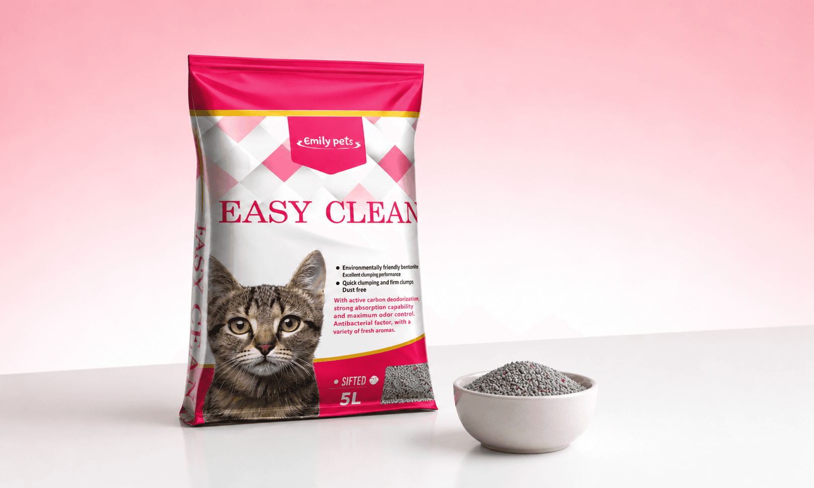Easy Clean bentonite package with granule sample